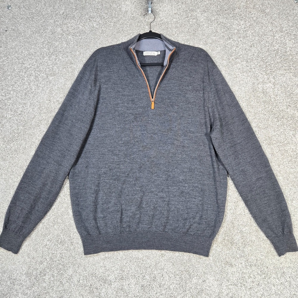 Collars and Co Merino Wool Australian 1/4 Quarter Zip sweater Mens 2XL Grey Gray